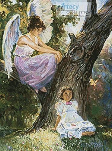 cross stitch pattern Guardian Angel and Girl 