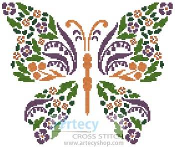 cross stitch pattern Floral Butterfly