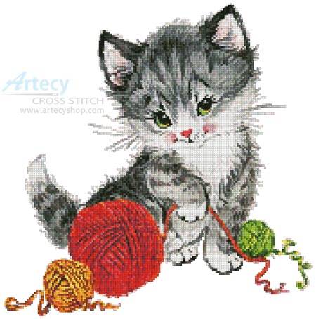 cross stitch pattern Kitten Playing with Wool