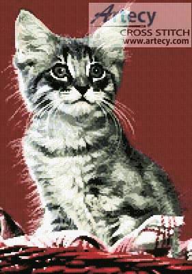 cross stitch pattern Kitten in Red