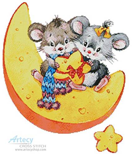 cross stitch pattern Mice on a Cheese Moon