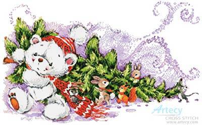cross stitch pattern Christmas Teddy and Friends
