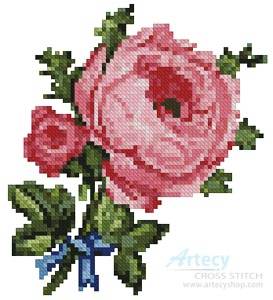 cross stitch pattern Mini Blue Ribbon Rose