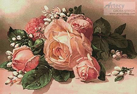 cross stitch pattern Pink and Apricot Roses