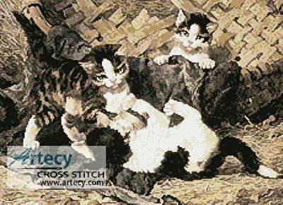 cross stitch pattern Playful Kittens in a Basket