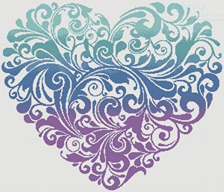 cross stitch pattern Purple Blue Green Heart