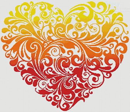 cross stitch pattern Red Orange Yellow Heart