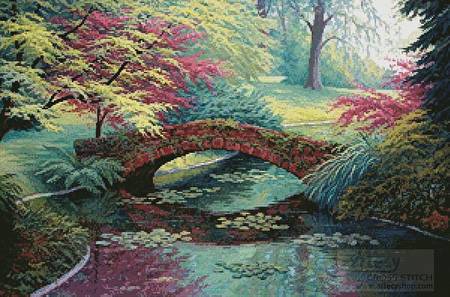 cross stitch pattern The Red Stone Bridge