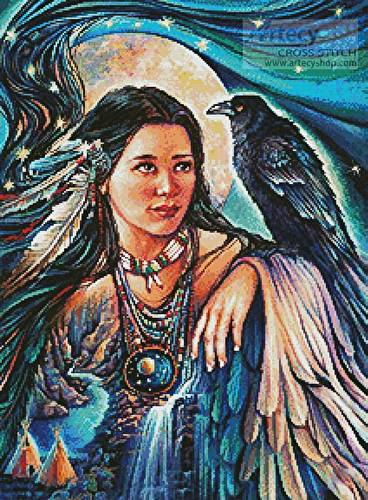 cross stitch pattern Raven Maiden