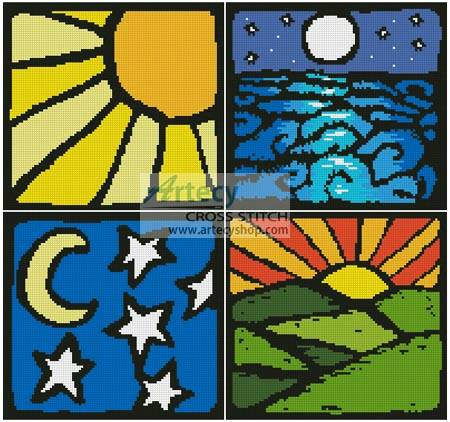 cross stitch pattern Sun and Moon Sampler