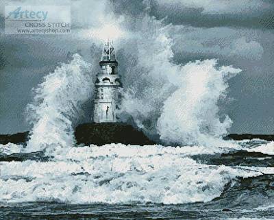 cross stitch pattern Storm and Lighthouse