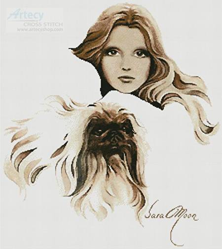 cross stitch pattern Catherine and Pekingese
