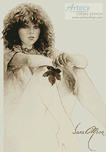 cross stitch pattern Girl with Maple Leaf