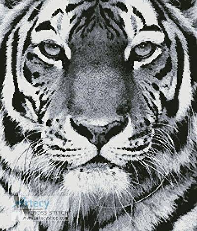cross stitch pattern Tiger Portrait (Black  White)