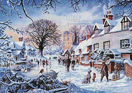 cross stitch pattern A Village in Winter