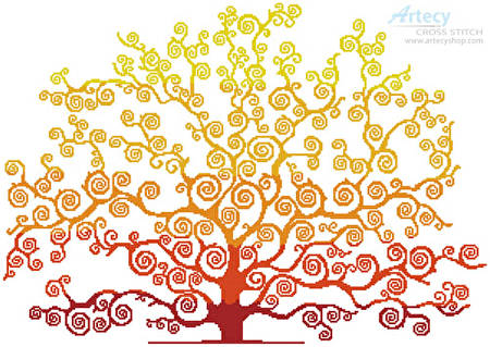 cross stitch pattern Autumn Tree Silhouette