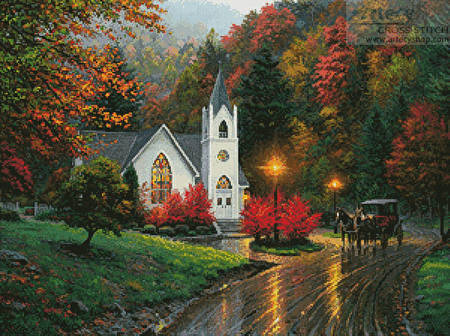 cross stitch pattern Autumn Chapel