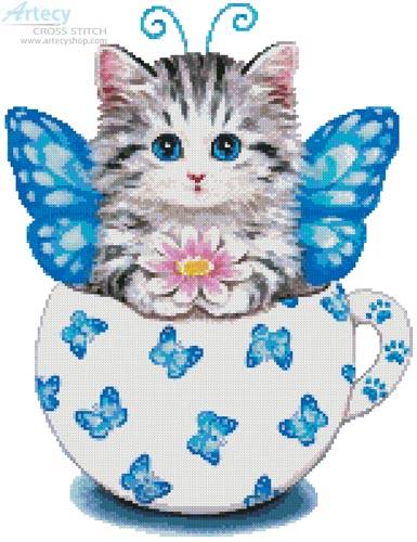 cross stitch pattern Butterfly Kitty Cup