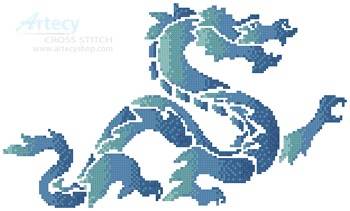 cross stitch pattern Blue Green Dragon