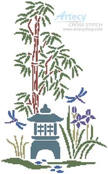 cross stitch pattern Bamboo, Iris and Lantern