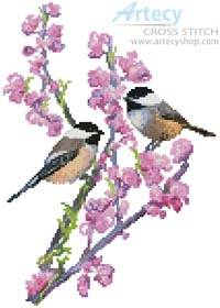 cross stitch pattern Chickadees and Redbud