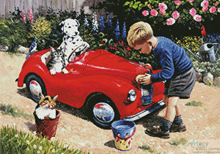 cross stitch pattern Cleaning the Car