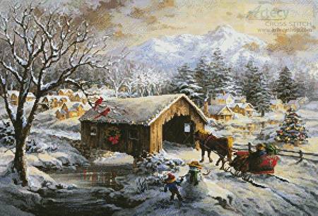 cross stitch pattern Covered Bridge in Winter