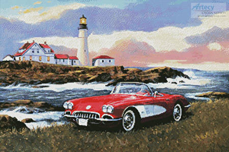 cross stitch pattern Corvette at the Coast