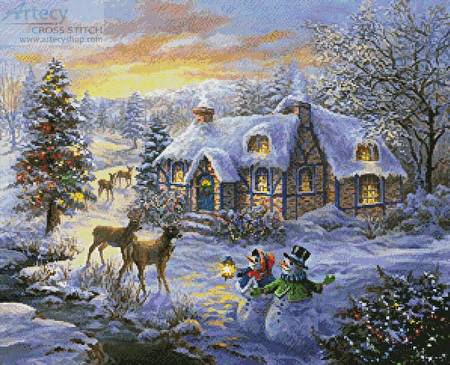cross stitch pattern Cottage at Christmas