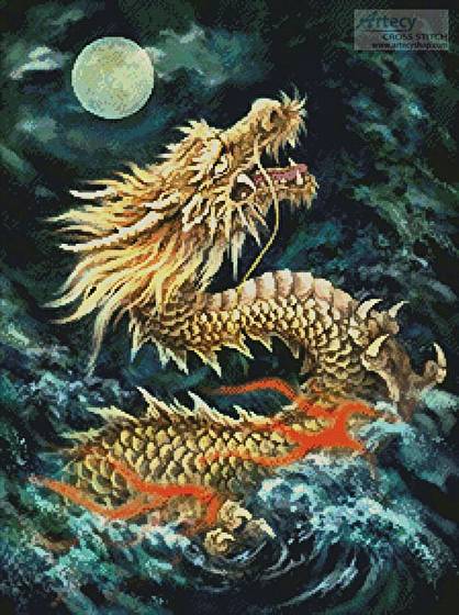 cross stitch pattern Dragon in the Moonlight