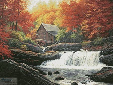 cross stitch pattern Glade Creek Grist Mill Painting