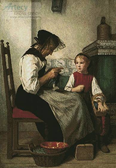 cross stitch pattern Grandmother and Young Girl