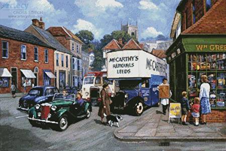 cross stitch pattern High Street 1950s