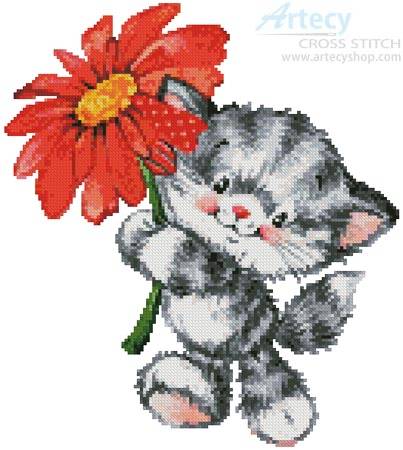 cross stitch pattern Kitty Flower