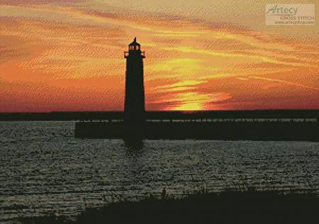 cross stitch pattern Muskegon Lighthouse at Sunset
