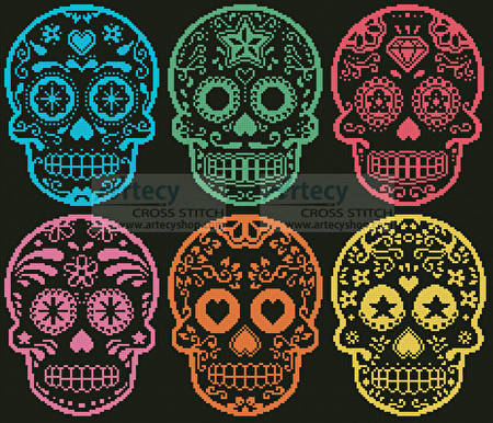 cross stitch pattern Mexican Sugar Skulls