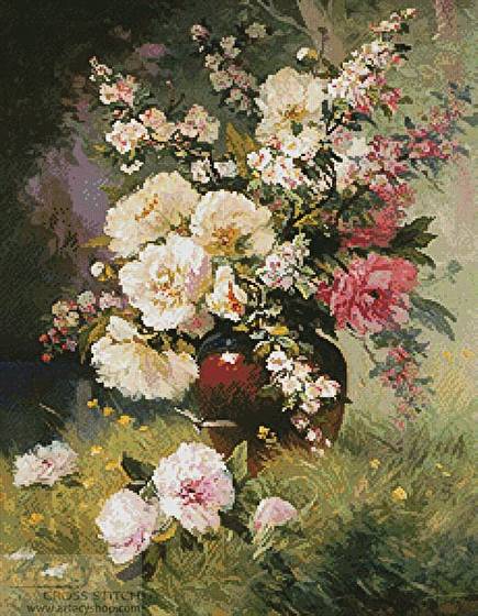 cross stitch pattern Peonies and Cerisiers