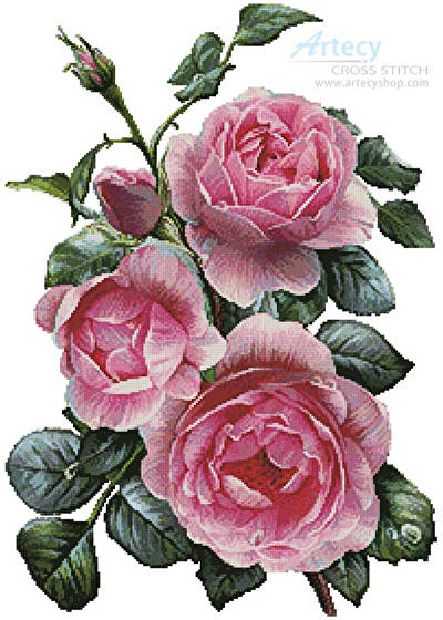 cross stitch pattern Pretty Pink Roses