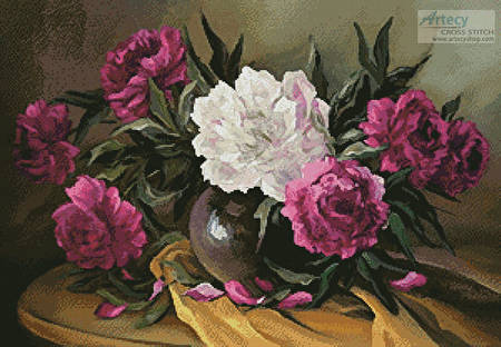 cross stitch pattern Purple Peonies
