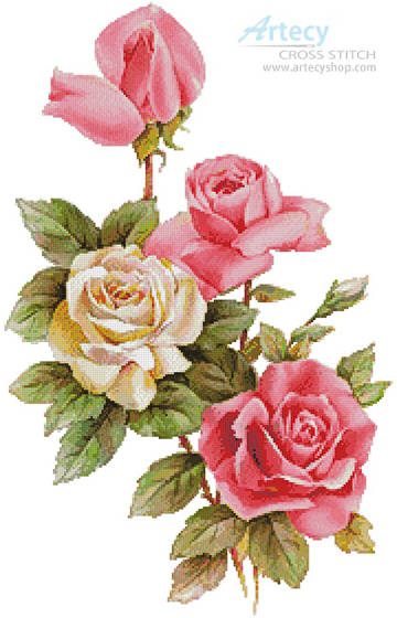 cross stitch pattern Pink and Yellow Roses 2
