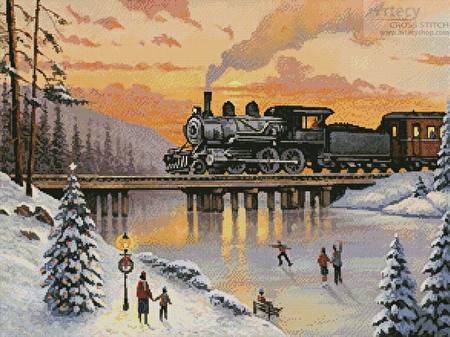 cross stitch pattern Railroad on the Ice Bridge