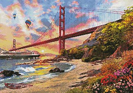 cross stitch pattern Sunset at Golden Gate