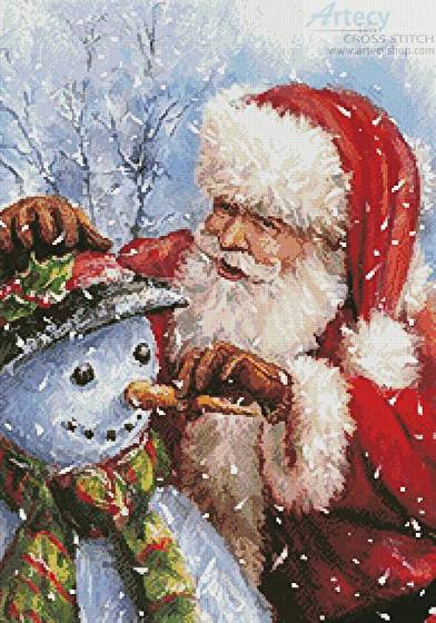 cross stitch pattern Santa with Snowman