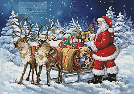 cross stitch pattern Santa's Sleigh