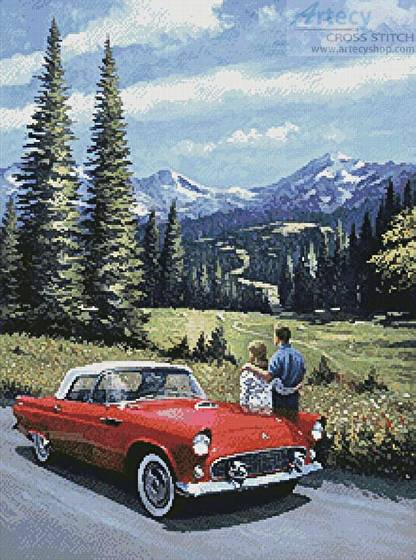 cross stitch pattern T-Bird in the Mountains