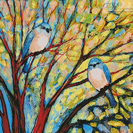 cross stitch pattern Two Bluebirds