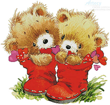 cross stitch pattern Teddies in Boots