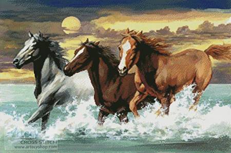 cross stitch pattern Three Horses