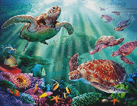 cross stitch pattern Turtle Voyage