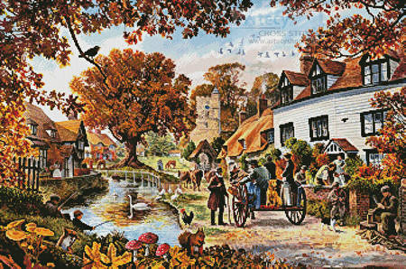 cross stitch pattern A Village in Autumn